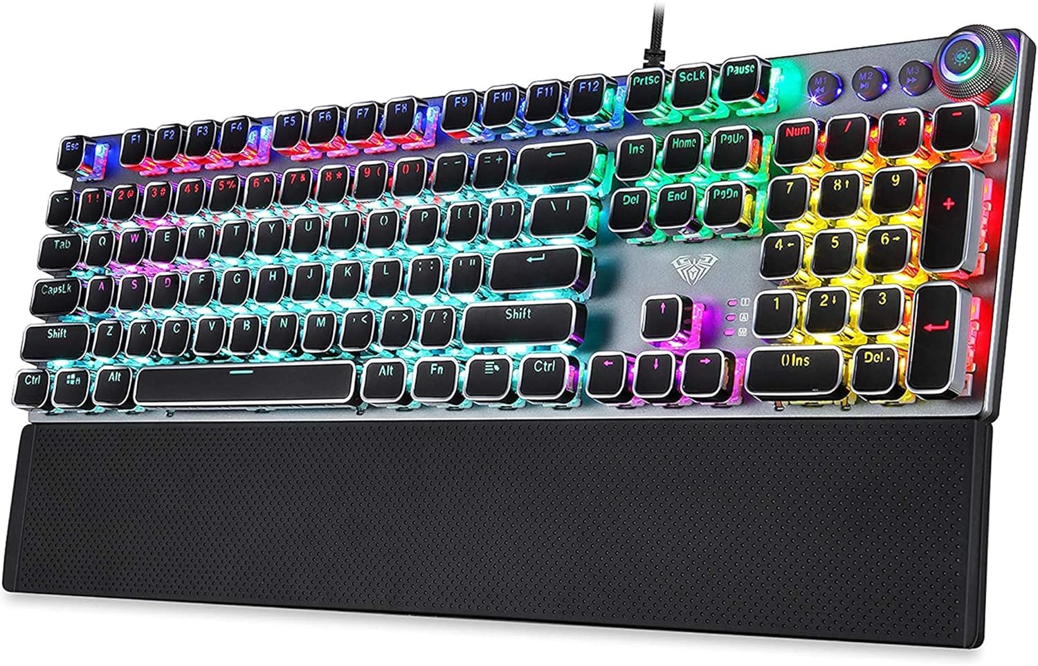 F2058 Blue Switch Wired 104 Keys Full Sized Mechanical Gaming Keyboard with Removable Magnetic Wrist Rest