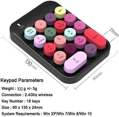 Wireless-Series 18 Keys Wireless Round Keycaps Number Pad with 2.4GHz USB Receiver