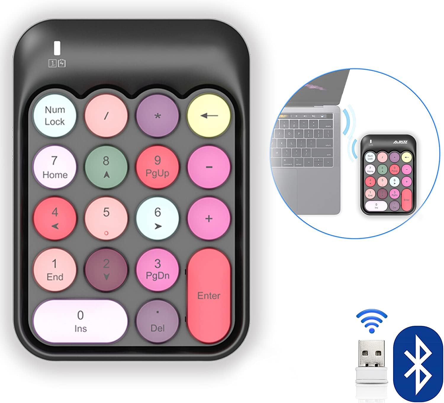 Wireless-Series 18 Keys Wireless Round Keycaps Number Pad with 2.4GHz USB Receiver