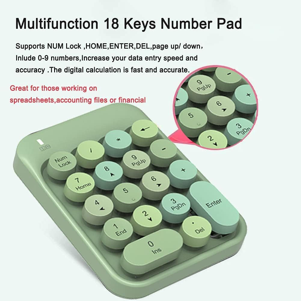 Wireless-Series 18 Keys Wireless Round Keycaps Number Pad with 2.4GHz USB Receiver