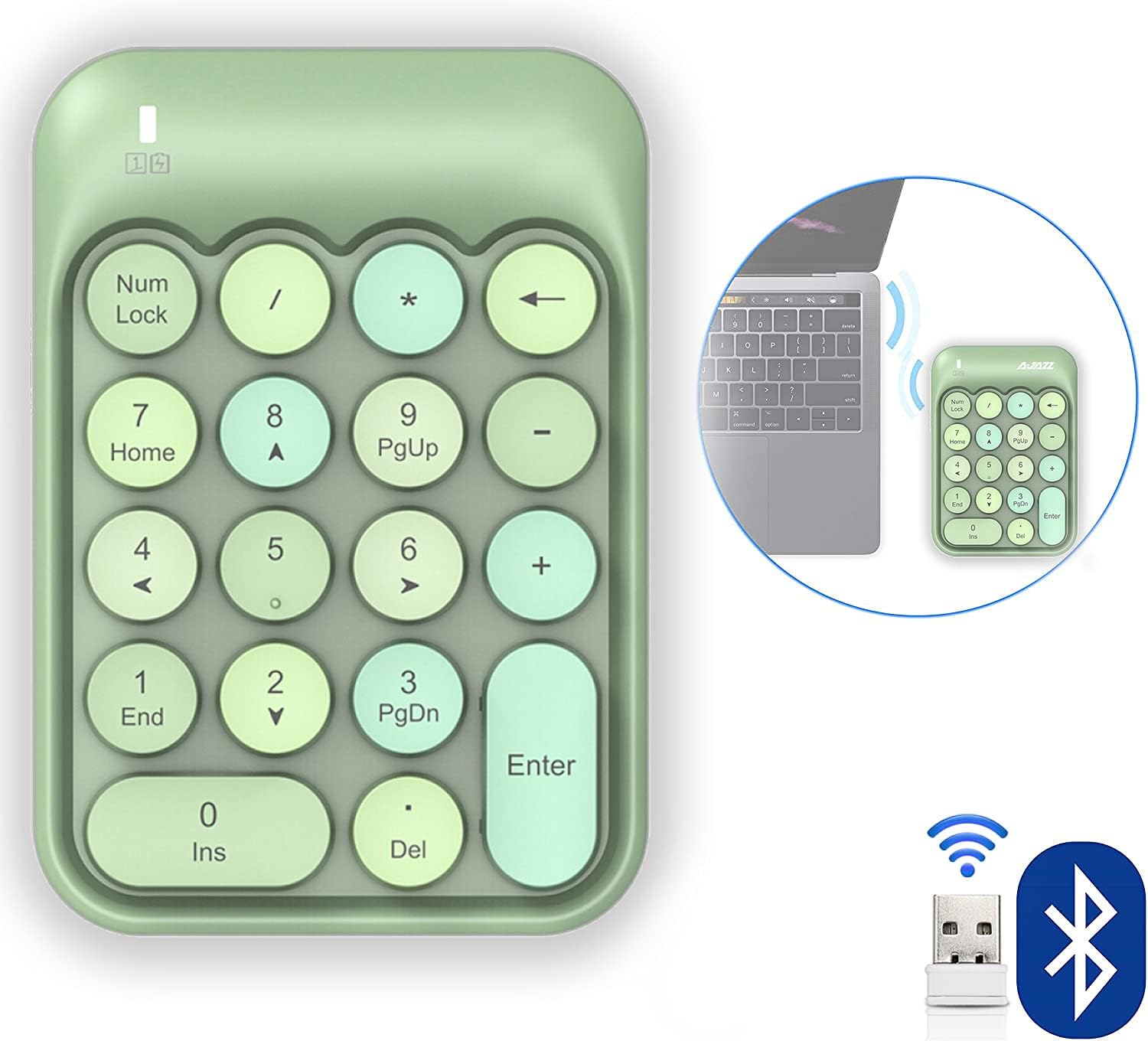 Wireless-Series 18 Keys Wireless Round Keycaps Number Pad with 2.4GHz USB Receiver