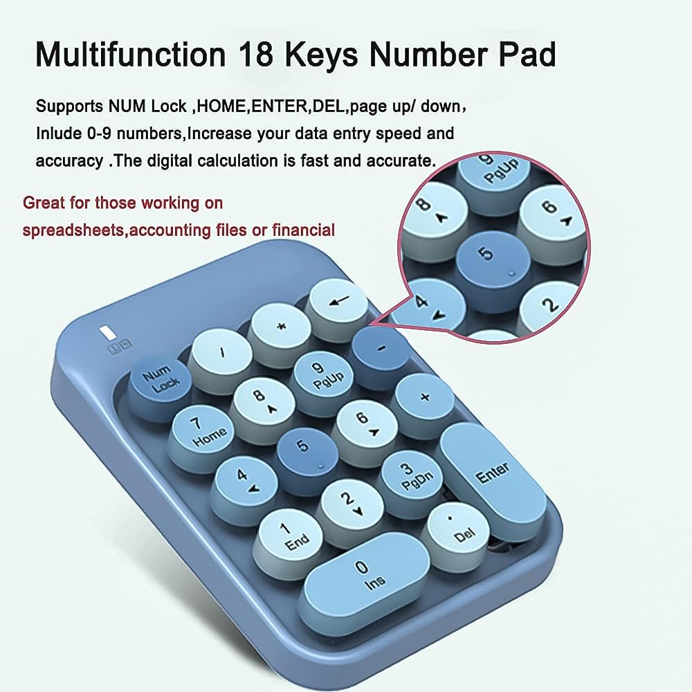 Wireless-Series 18 Keys Wireless Round Keycaps Number Pad with 2.4GHz USB Receiver