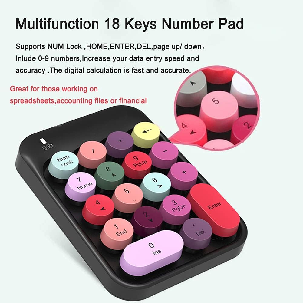 Wireless-Series 18 Keys Wireless Round Keycaps Number Pad with 2.4GHz USB Receiver