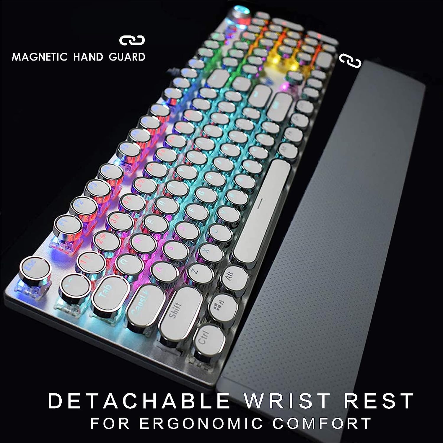 F2058 Blue Switch Wired 104 Keys Full Sized Mechanical Gaming Keyboard with Removable Magnetic Wrist Rest